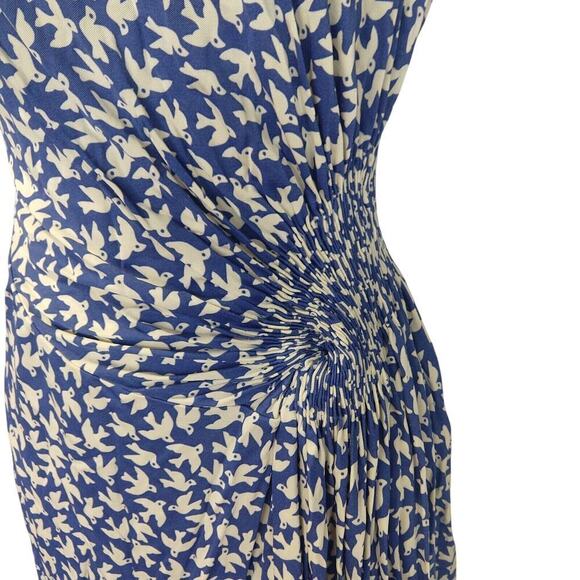 Anthropologie White Gulls Dress Size S Vintage Blue Ruched Bird Print 2012 - Picture 4 of 11